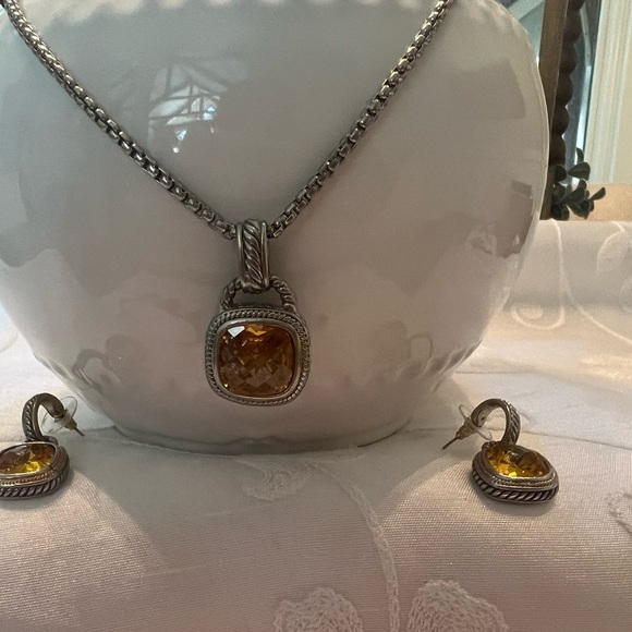 Silver tone Citrine Necklace & Pierced earings - Picture 2 of 5